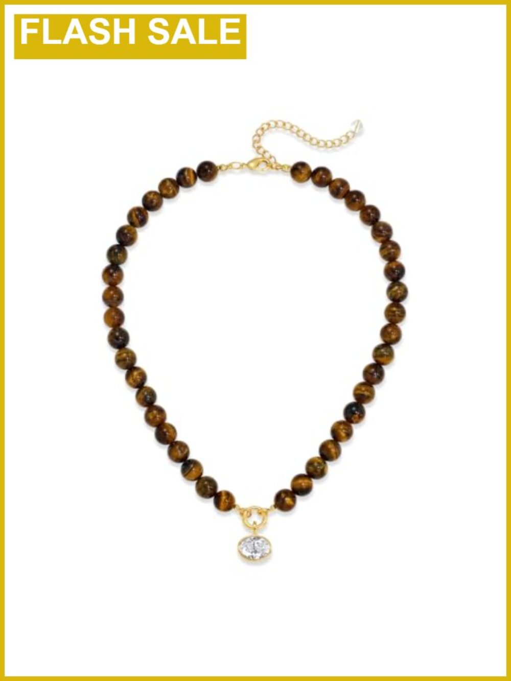 10mm Tiger Eye Beaded Choker Necklace Detachable Crystal Pendant Adjustable Boho
